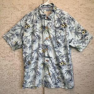 Tommy Bahama 100% Silk Tropical Blue Floral Men's Shirt Sz L Woman in Hammock